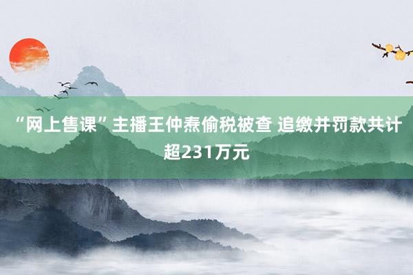 “网上售课”主播王仲焘偷税被查 追缴并罚款共计超231万元