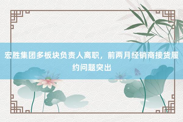 宏胜集团多板块负责人离职，前两月经销商接货履约问题突出
